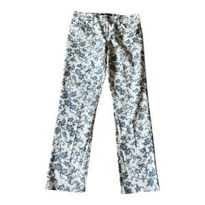 Lauren Ralph Lauren Mid Rise White Blue Floral Modern Straight Jeans Size 6